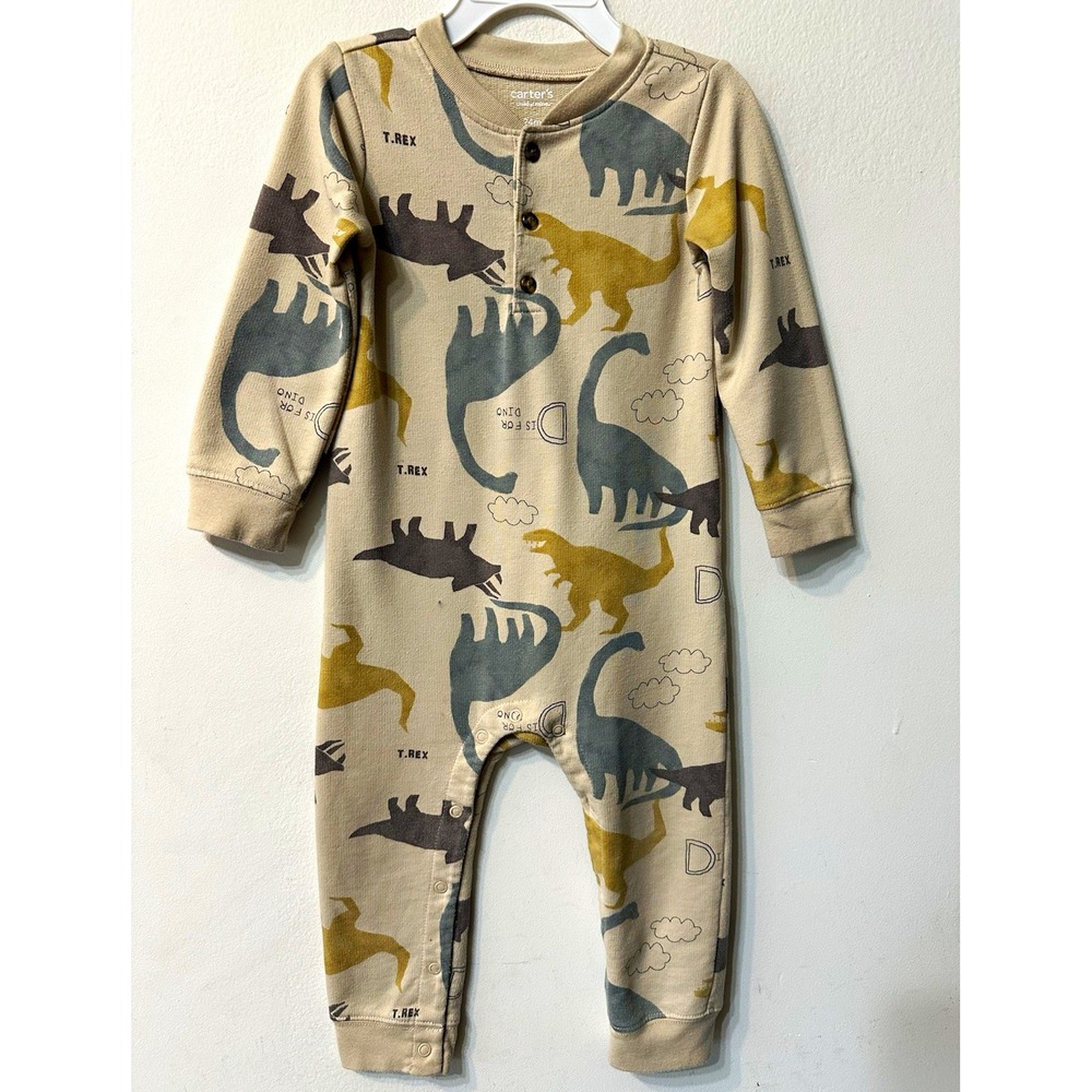 Carters Child of Mine 24 Months Tan Dinosaur Print One Piece Jumpsuit Romper